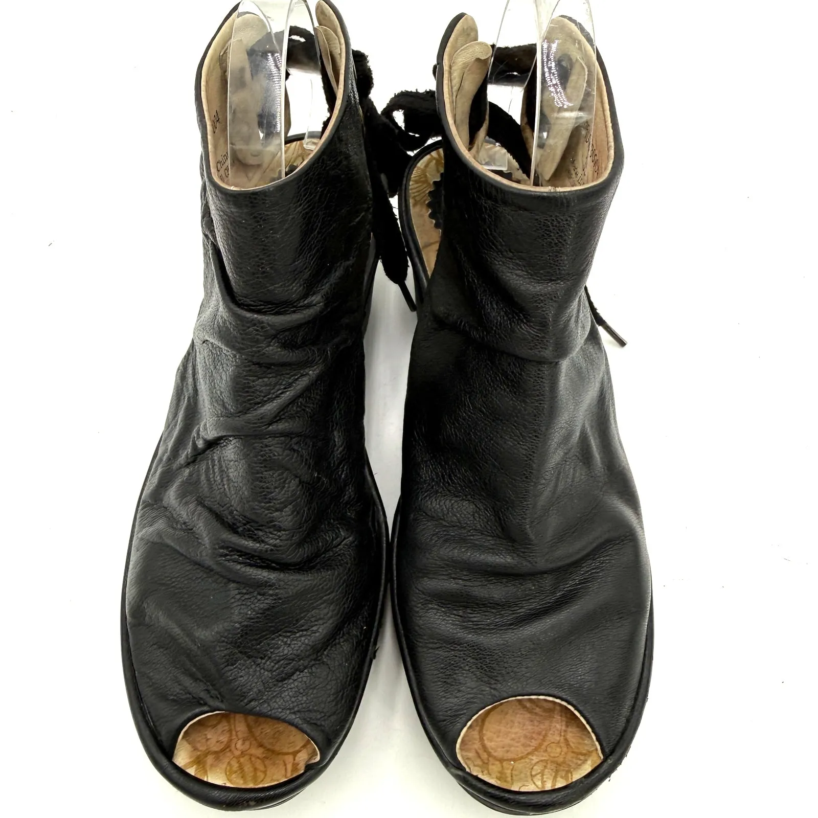 Fly London Black Leather Yema Peep Toe Wedge Heels Size 39 / 8.5-9 - Image 4