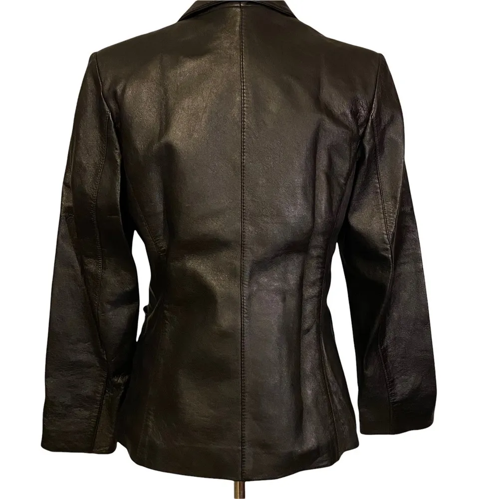 Vintage NYC Whet Blu 90's Y2K Black Leather Jacket Made in Pakistan Small - Image 5