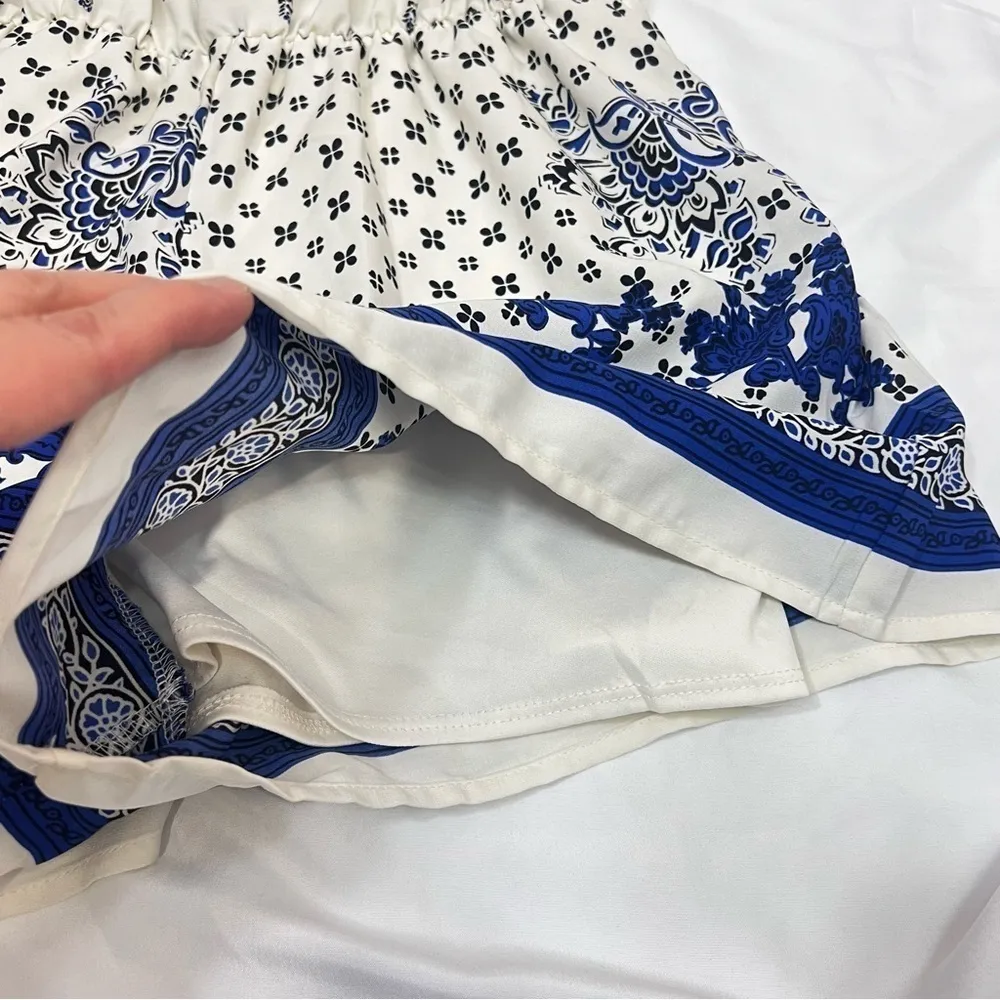 Mm Mm Mm Floral Romper Blue White Summer Boho Size M Lined Adjustable Straps Size M - Image 10