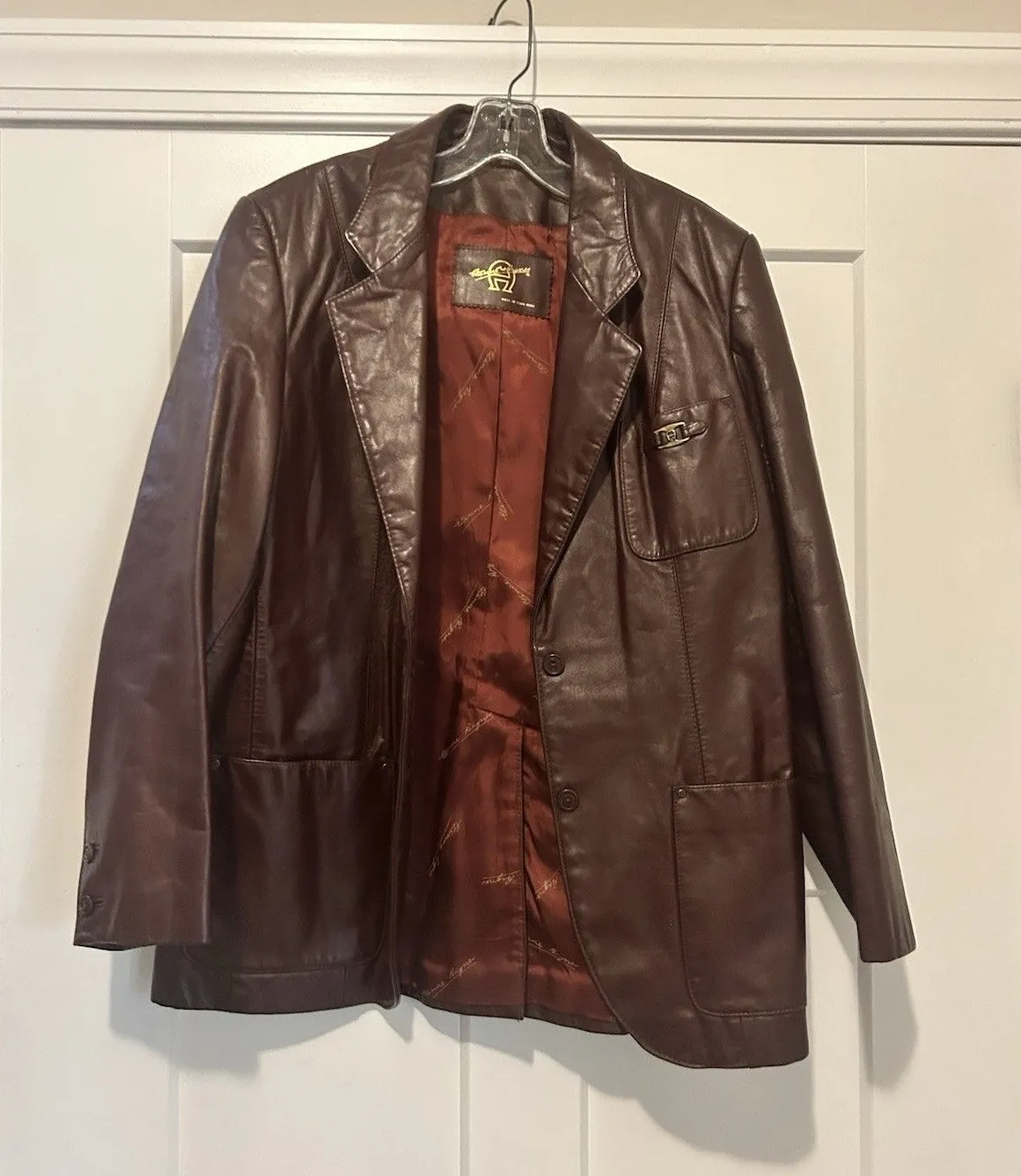 Vintage Etienne Aigner Women 16 Large Dark Red Leather Blazer Jacket Trench Coat - Image 1