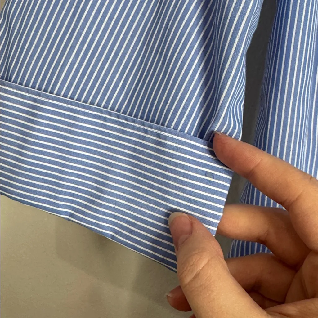 Lands' End Wrinkle Free Broadcloth Drap Fin Sans Fronces Pinstripe Shirt sz 14 - Image 7