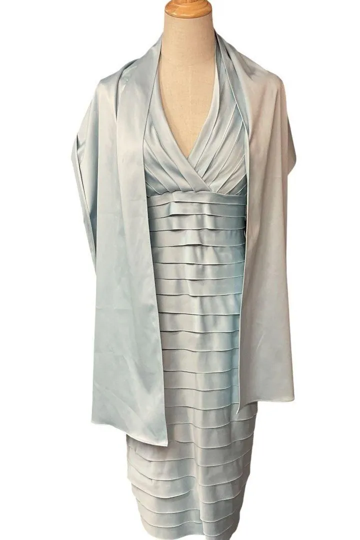 Lord & Taylor J.S. Collection Tiered Layer Halter Midi Dress Light Blue Sz 4 NWT - Image 4