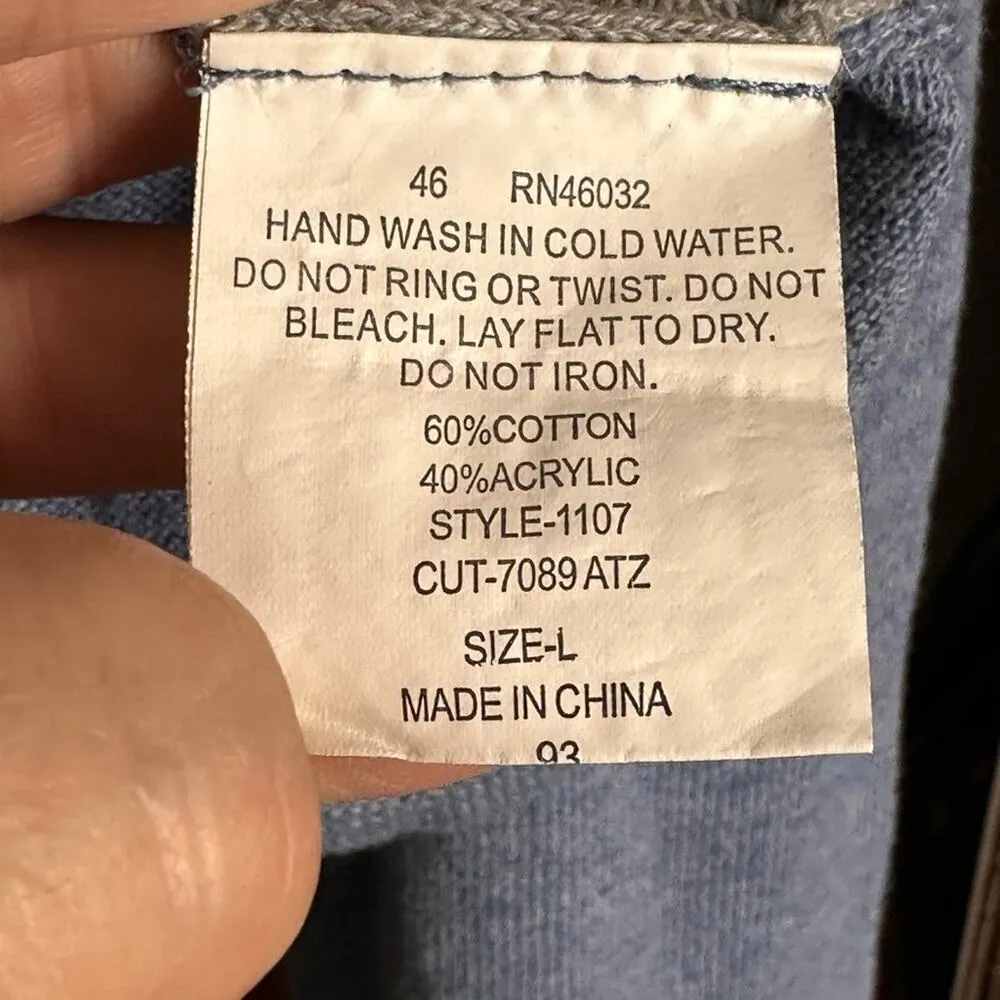 Vintage N Touch Rhinestone Studded Scoop Neck Color Block Knit Sweater Blue Size L - Image 4