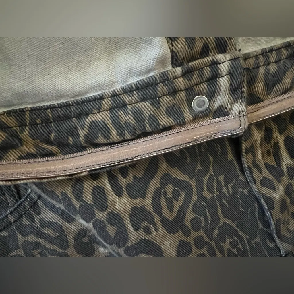 L - Betsey Johnson Cargo Jumpsuit Denim Léopard Strapless Wide Leg  RARE - Image 13