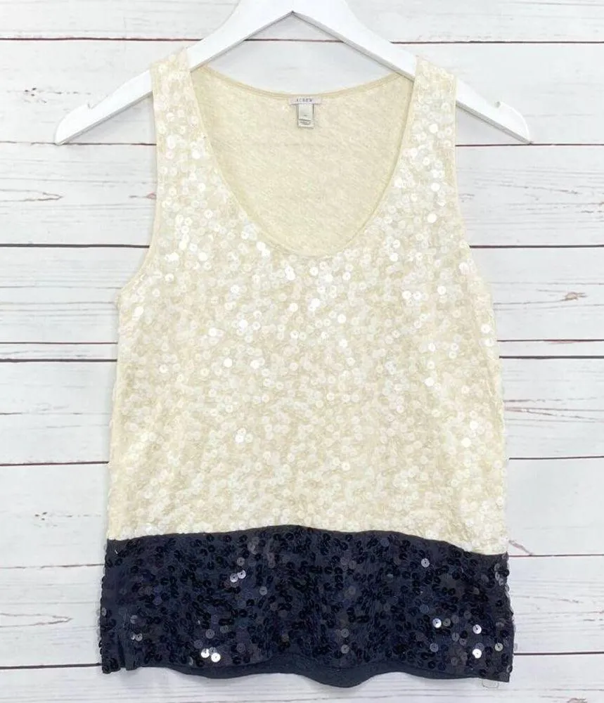 J.Crew Womens Sequin Tank Top Cream Black XS Sleeveless Silk Blend Blingy - Image 5