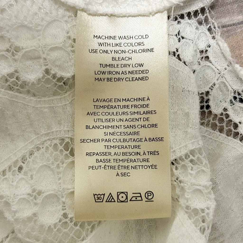 Free People White Sheer Lace Candy Shop Long Sleeve V Neck Oversized Tunic XS - Image 9