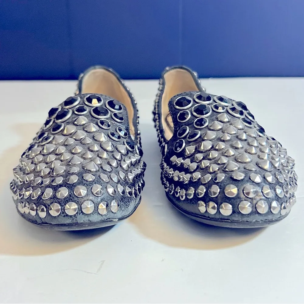 Prada Studded and Jeweled Black Leather Loafers Size 36.5 or US 6.5 - Image 3