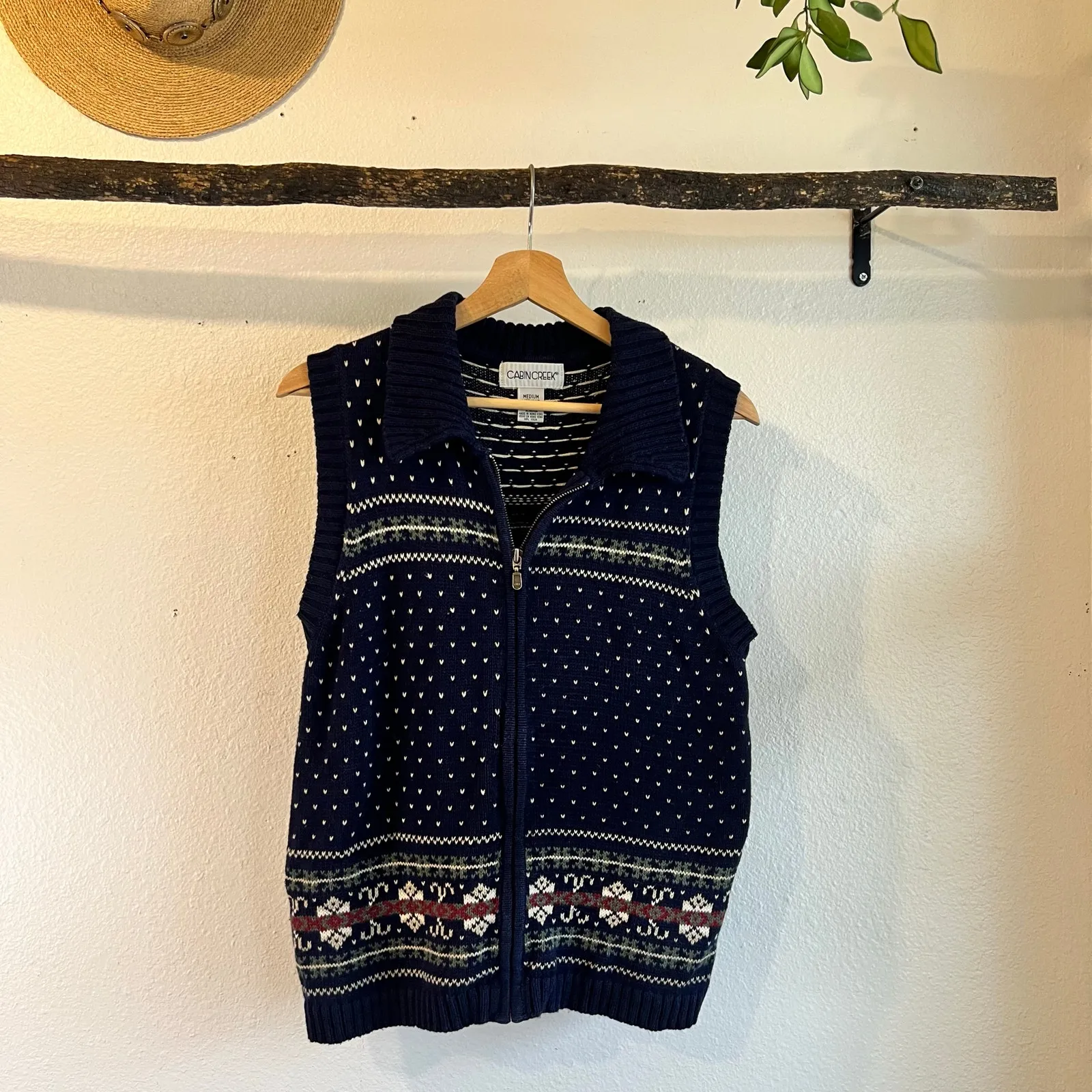 Vintage 90s Cabin Creek Cotton Blend Zip Up Sweater Vest Size Medium - Image 9
