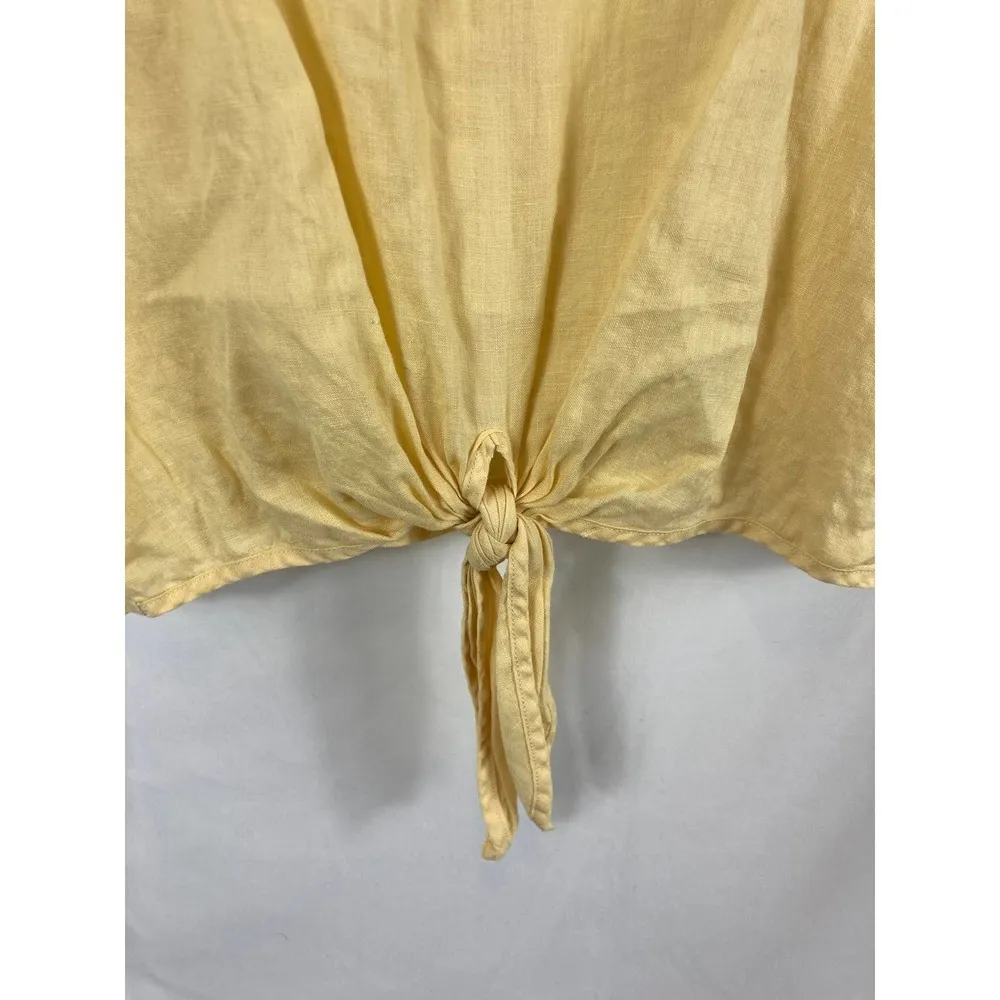 Rachel Zoe Linen Tie Bottom Short Sleeve top yellow size small - Image 5
