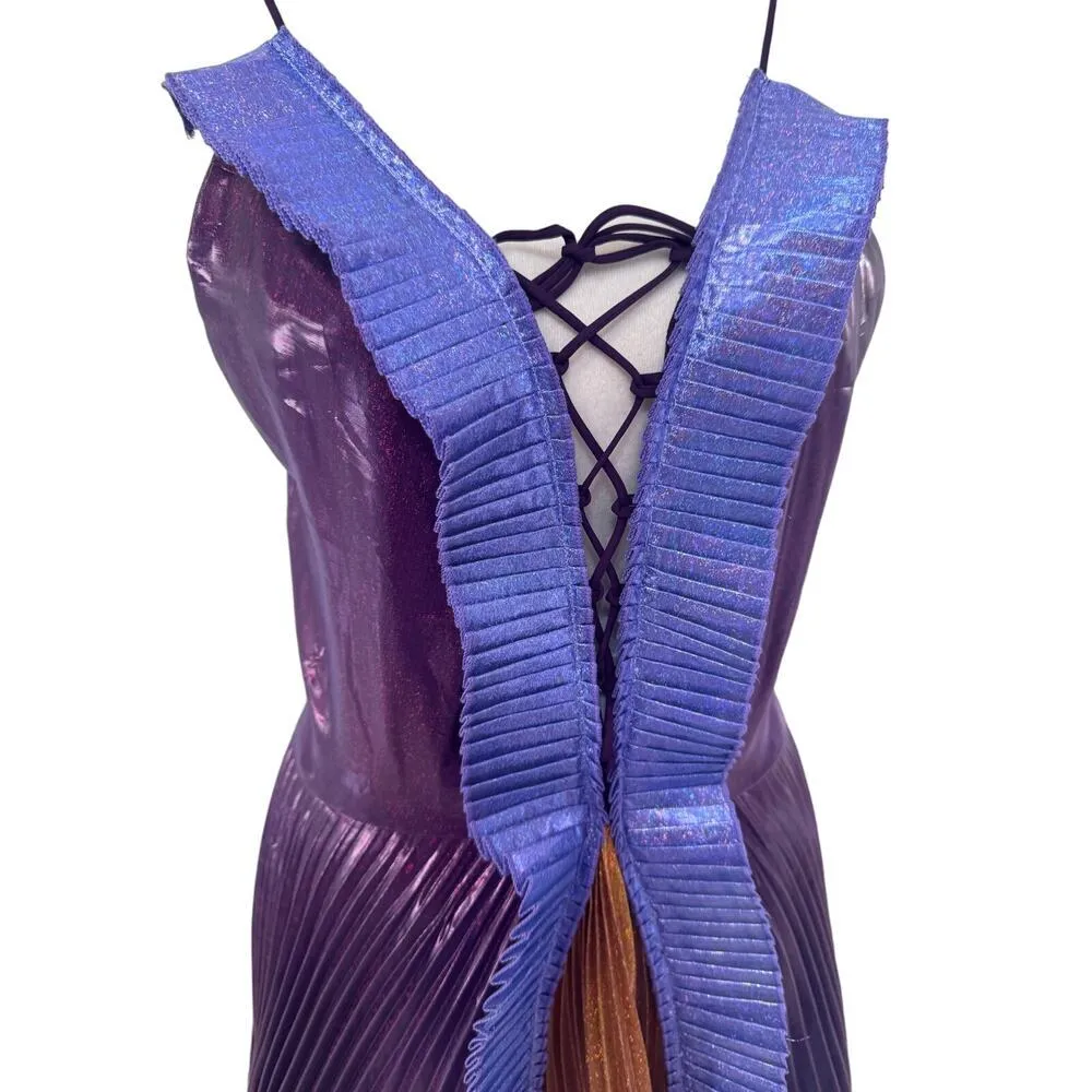 Delfi Collective Metallic purple block color Lace Up Dress medium made in USA - Image 9