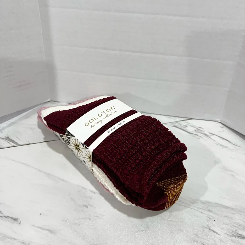 Goldtoe Holiday Collection Crew Socks 3 Pair Textured Size Fit Shoe 6 - Image 5