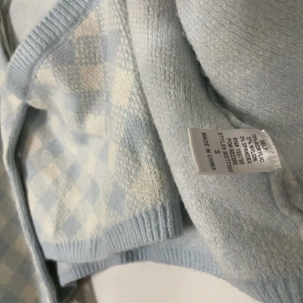 MABLE Blue Cropped Blue diamond knit Cardigan strapless 2pc set size Small - Image 4