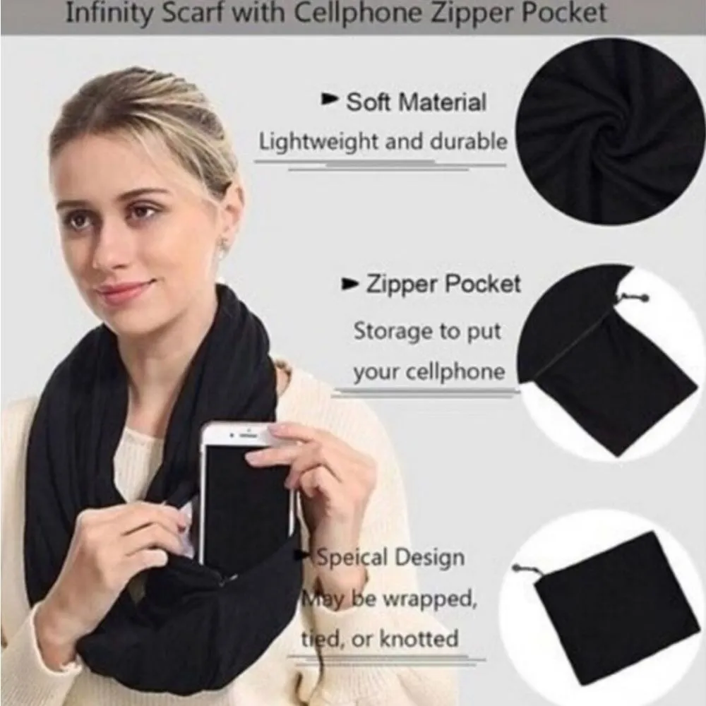 NWOT Beyond Yoga Infinity Hidden Pocket Scarf One Size Black Womens Yoga - Image 3