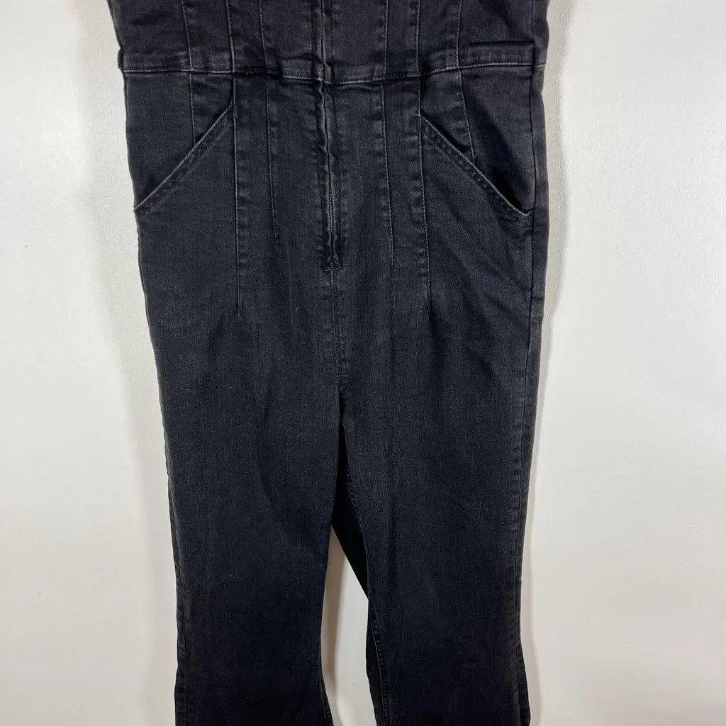 Free People‎ Women's Jayde Flare Jumpsuit - Black Denim Large Boho Casual - Image 7