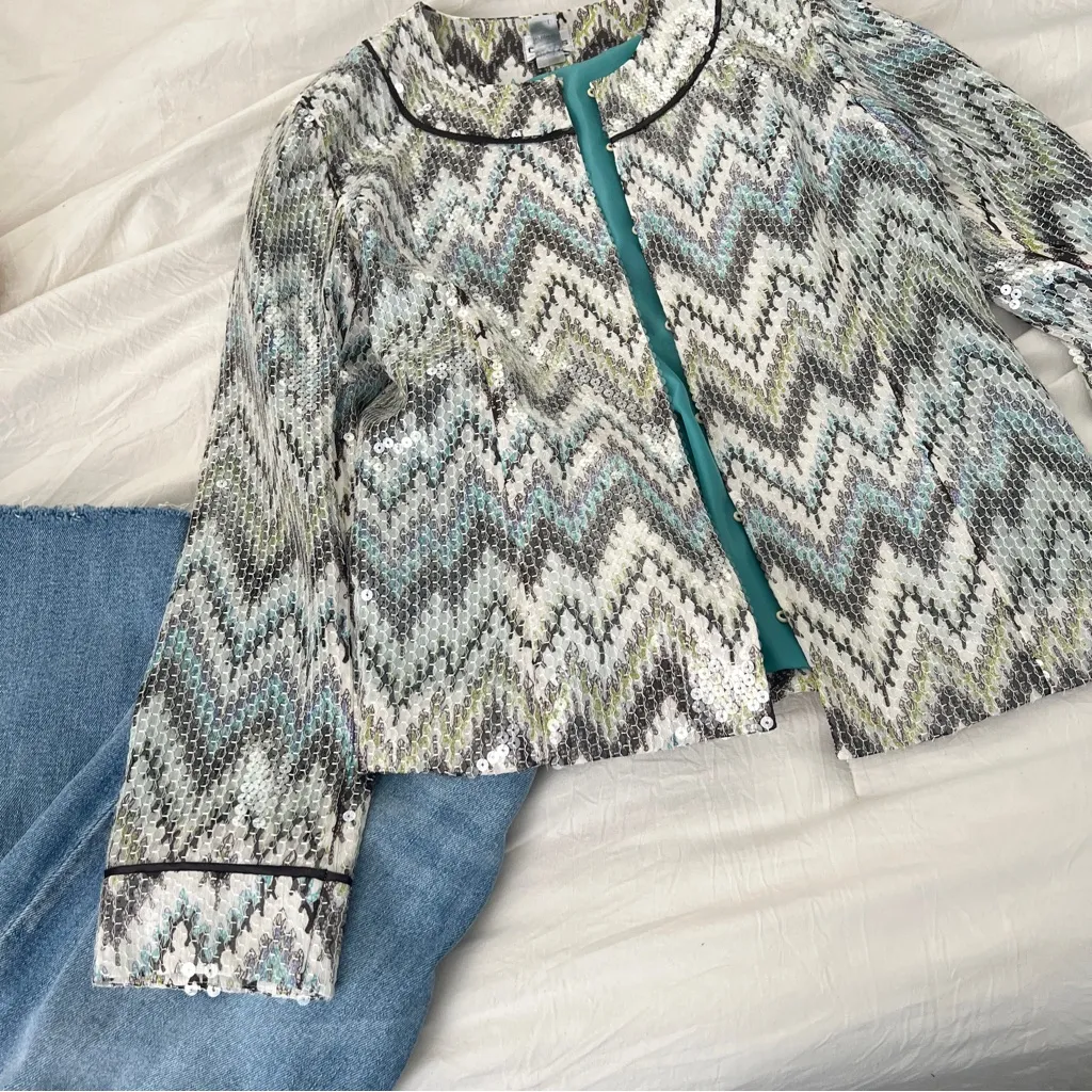 Chico's Jewel Seascape Sequin
Chevron Dressy Evening Jacket NEW - Image 6