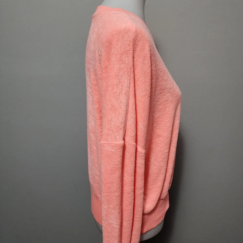 Old Navy neon coral terrycloth lounge cropped sweatshirt size large - Image 3