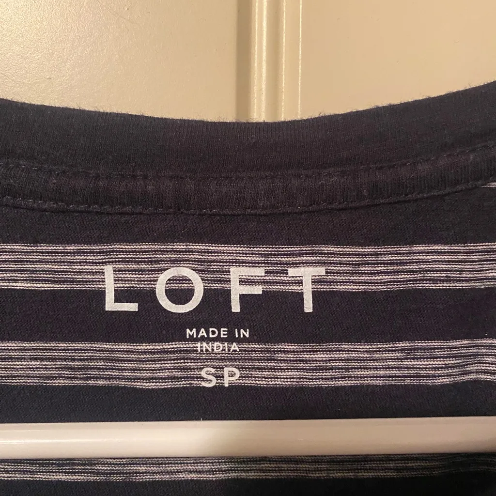 LOFT Striped Ruffles Short Sleeve Crewneck T-Shirt Top - Image 4