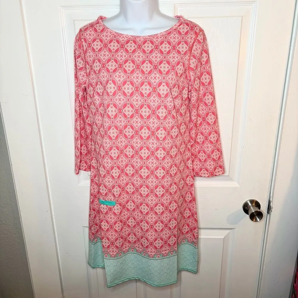 Cabana Life Coral Upf 50 Coral Tides Sag Harbor Shift Dress Teal Trim S NWT Pink - Image 4