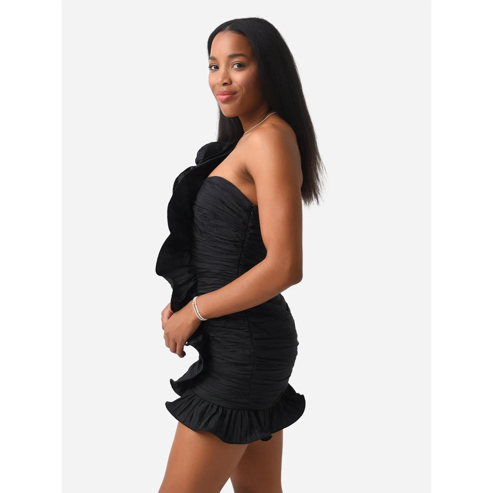 LoveShackFancy ​Brenaya Ruffle Flower Mini Bodycon Dress black size 6 - Image 16