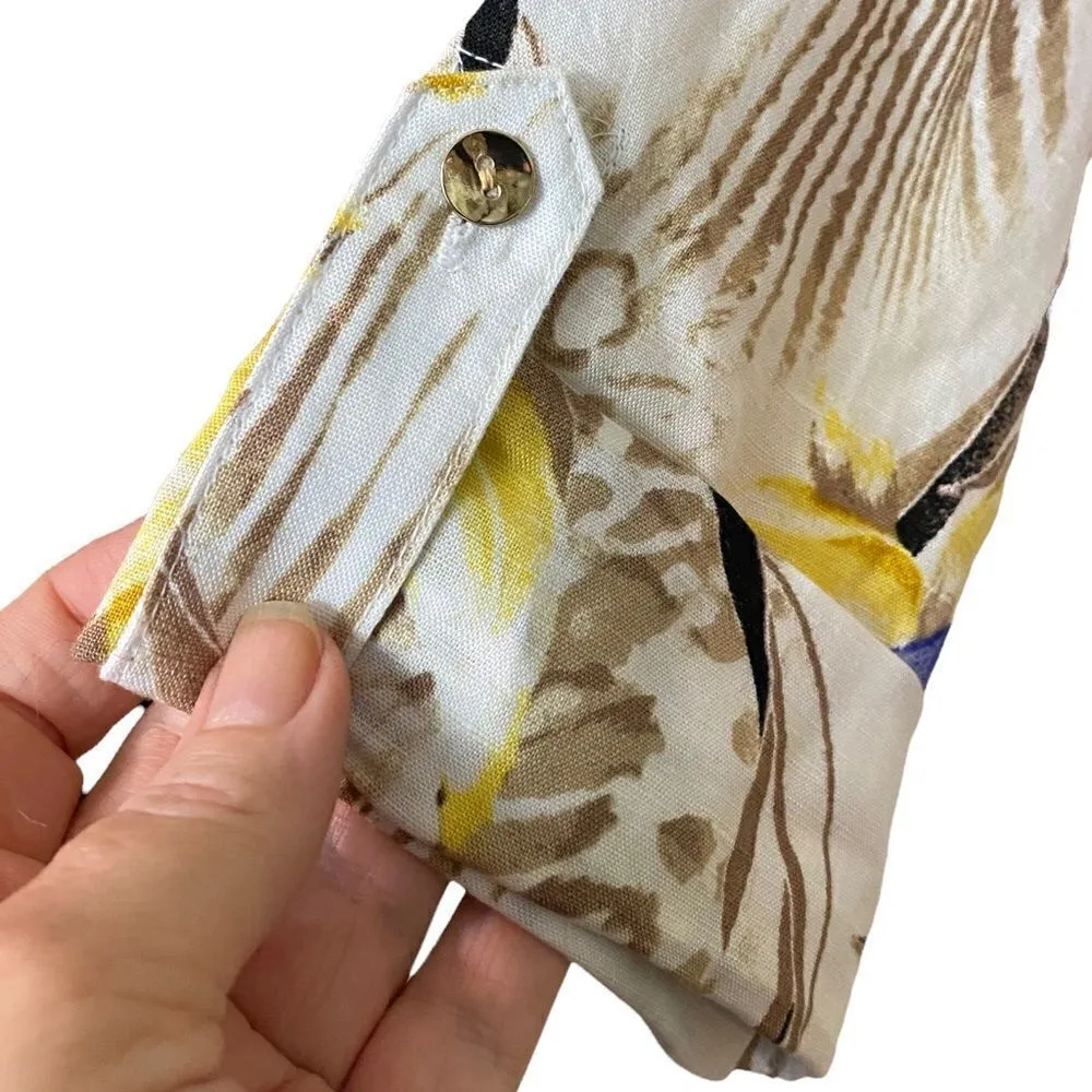 JM Collection Tropical Floral Linen Button-Down Shirt Size Large - Image 3