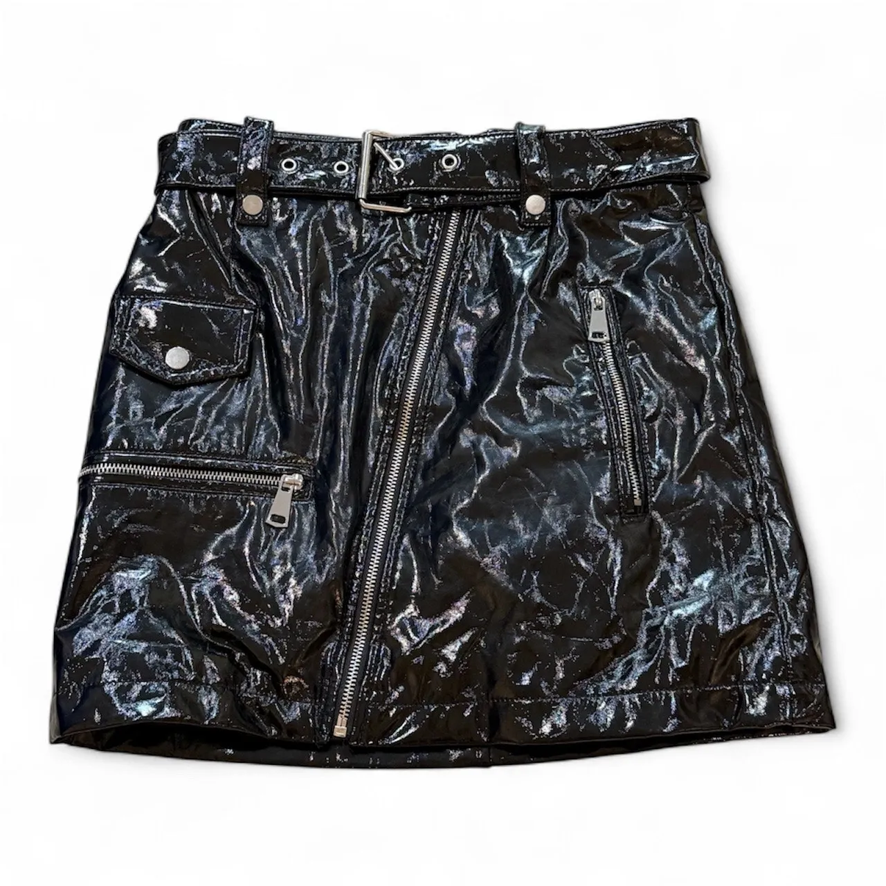 NEW Bagatelle S Asymmetrical Zipper Moto Mini Skirt Black Vinyl Biker Rock Alt - Image 2