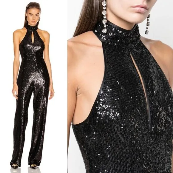 NWT CINQ A SEPT Shelby Jumpsuit Black Sequin Size 0 New Party Sexy Cocktail - Image 3