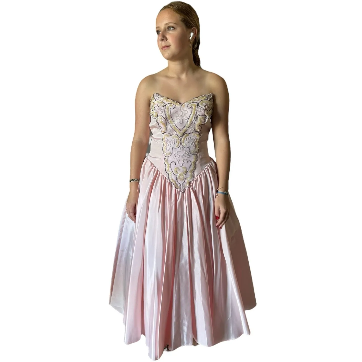 1980s ZUM ZUM Pink Strapless Beaded Sweetheart Prom Dress – ILGWU USA small - Image 2