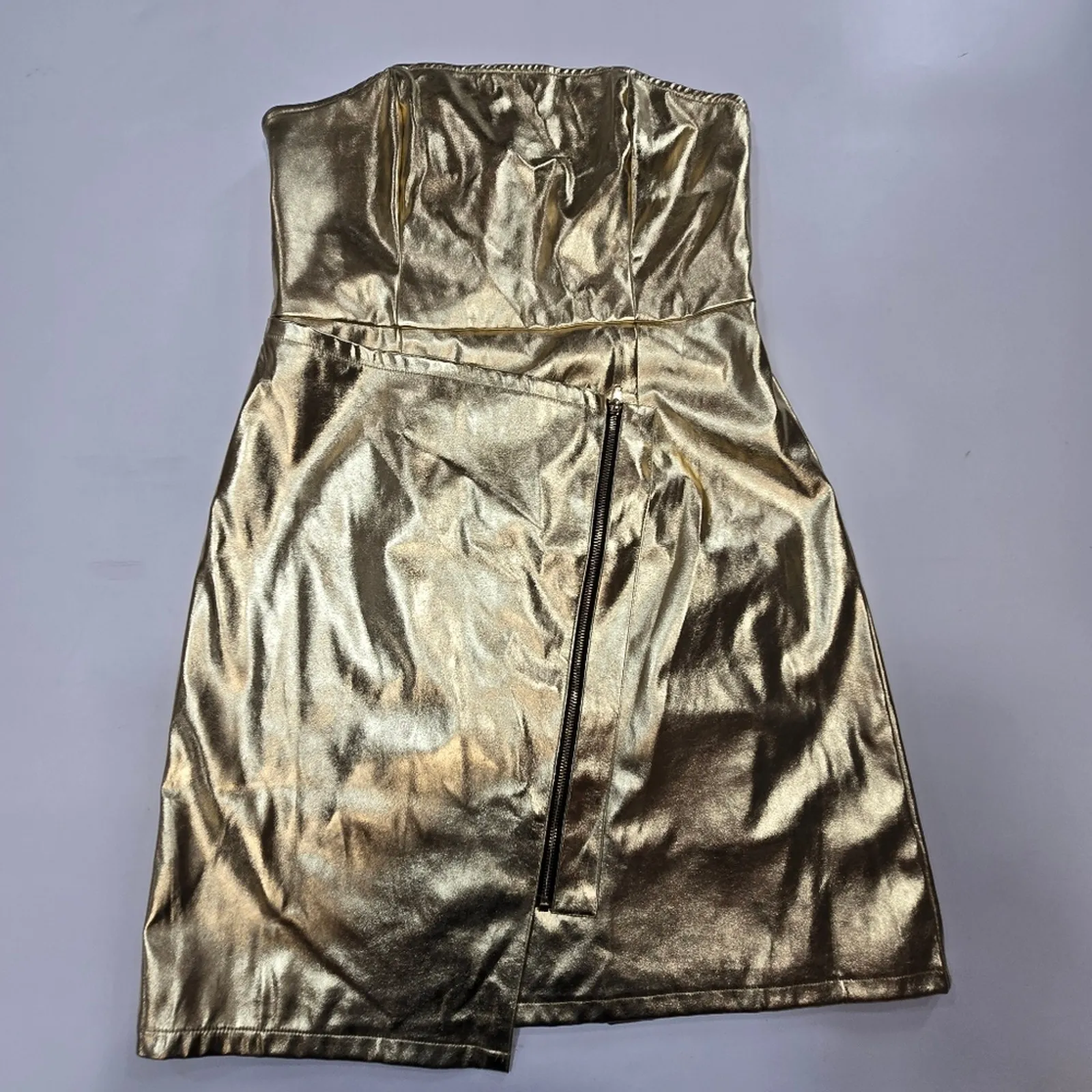 By the way Skylar Faux Leather Dress in Gold Metal Small - Image 3