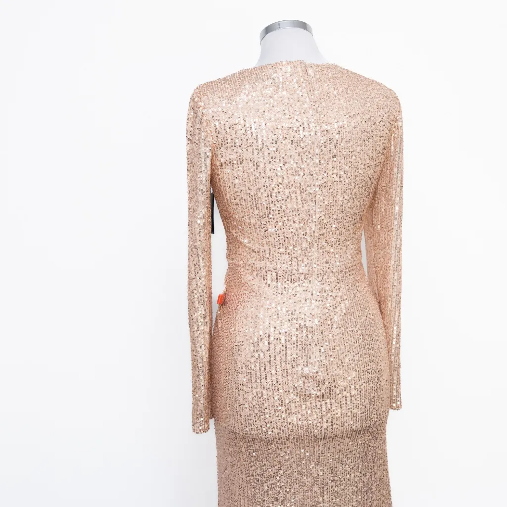 Ieena for Mac Duggal - Sequin Knotted Long Sleeve Midi Dress - Image 13