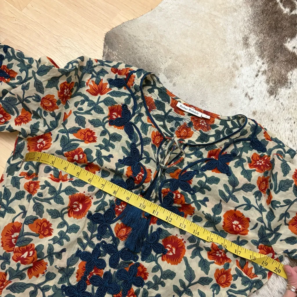 ROLLER RABBIT Embroidered Tassel Maxi Kurta Kaftan Dress Size Medium Cotton - Image 4