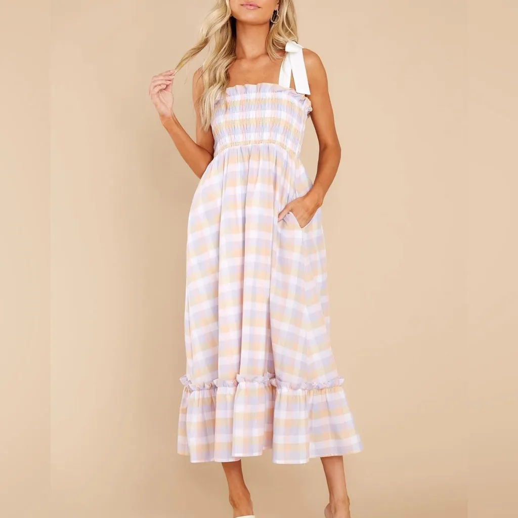 Mable Boutique Gingham Midi Dress Yellow Size M - Image 2