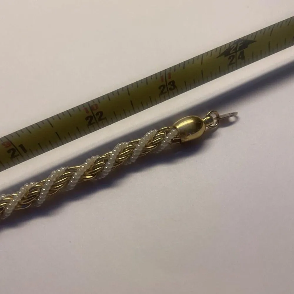 Lot / Set Of 2 Signed Trifari Costume Necklace - Gold Tone / White Bead Beaded - Image 9