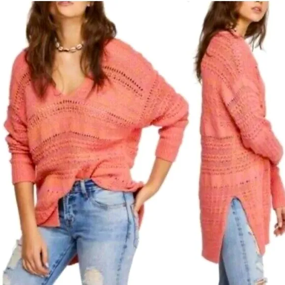 Free People Hot Tropics Crochet V Neck BOHO Sweater Paloma Combo New W-343 Sz S - Image 2