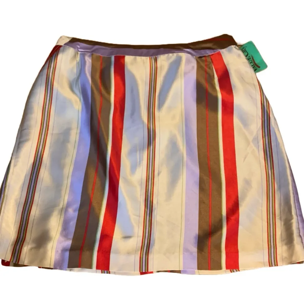 HARVE BENARD CREAM, BROWN, RED & VIOLET VINTAGE STRIPE SILK SKIRT NWT (12) - Image 11
