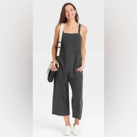 Universal Thread Utility Cropped Jumpsuit Linen Blend Relaxed Fit Gray Size S - Image 3