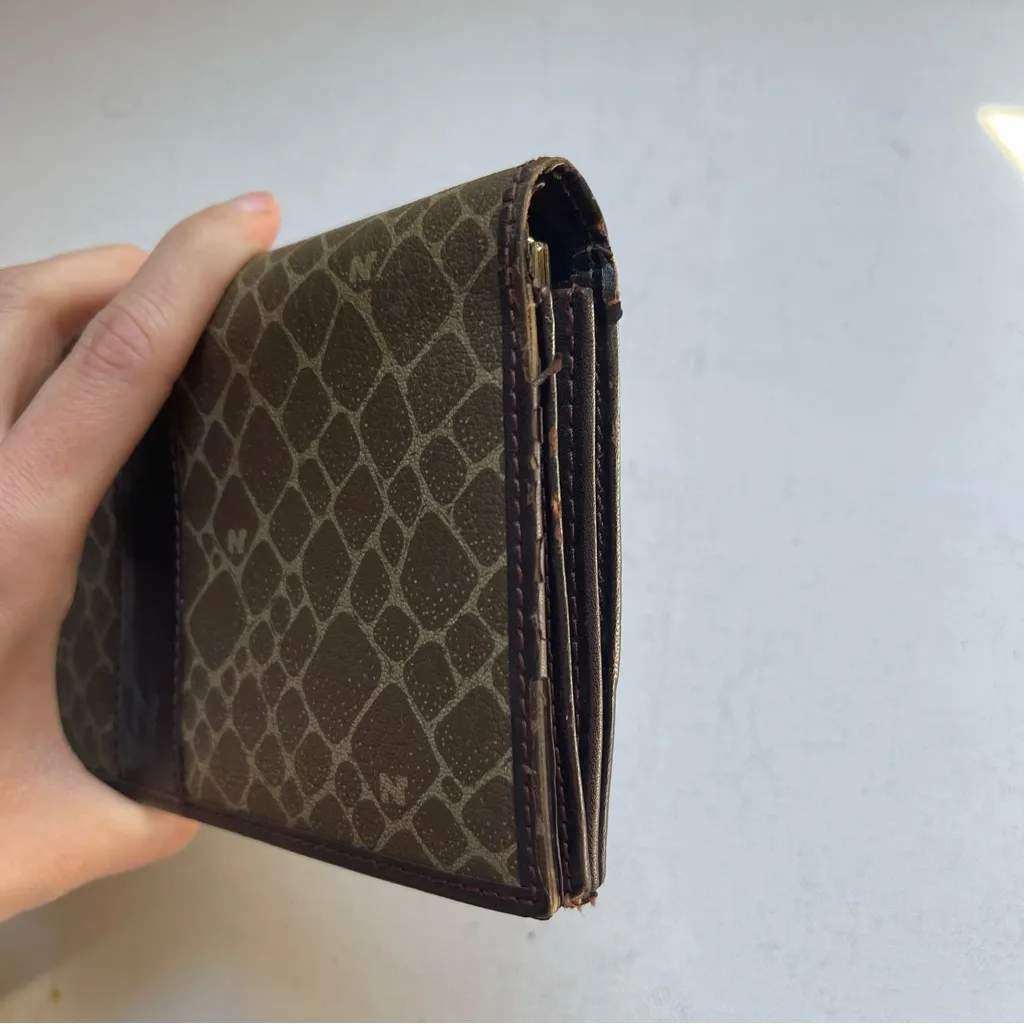 Nina Ricci Brown Leather Printed Long Wallet Kiss Lock Cards ID Holder - Image 9
