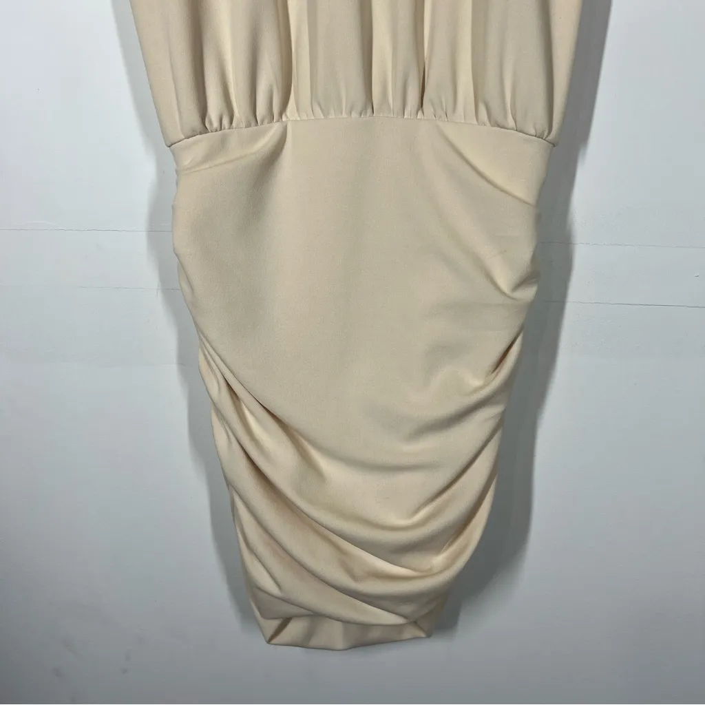 Abercrombie & Fitch Cream Ruched Dress Size Medium - Image 6