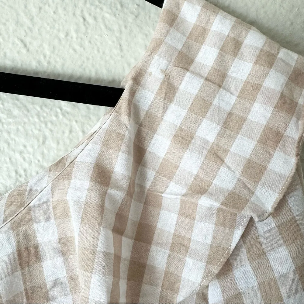 L’Academie White & Tan Asymmetrical Gingham Blouse Size XS - Image 8