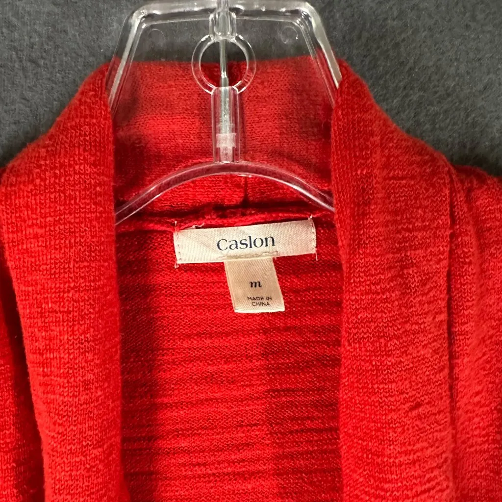 Caslon Womens M Open Front Red Cardigan Sweater With Pockets Soft Lightweight - Image 2
