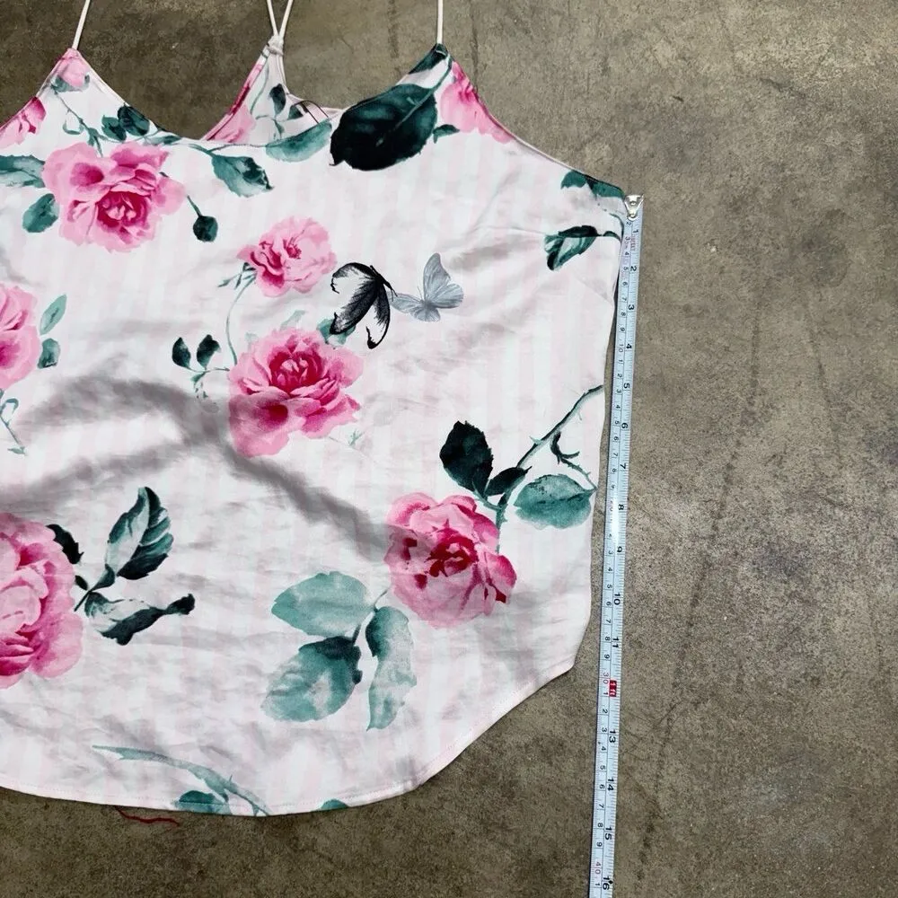 Victoria's Secret rose pink striped satin tank with butterflies - Image 4