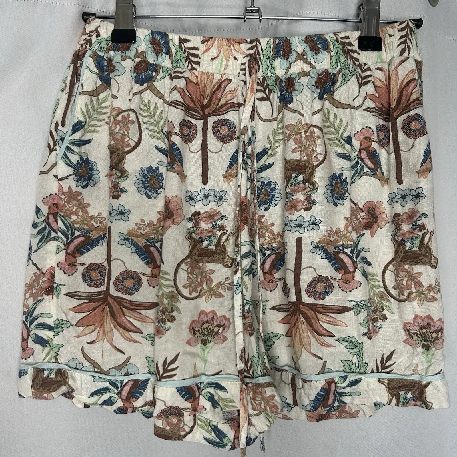 Japna Sleepwear Size Small Button Up Top And Shorts Floral‎ Monkey Rayon Linen White - Image 5