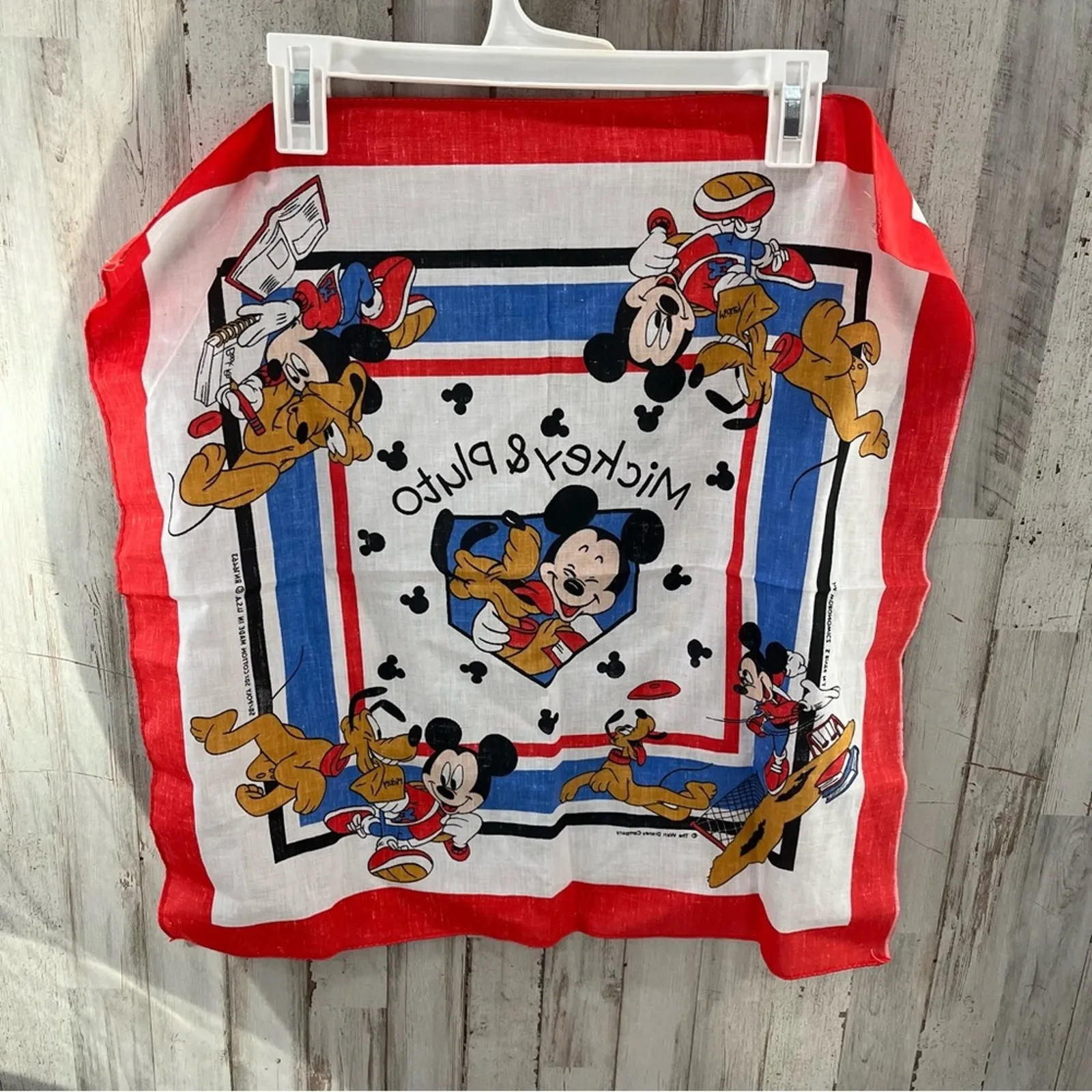 Vintage 1980's Mickey and Pluto Bandana Handkerchief Walt Disney Made In USA - Image 6