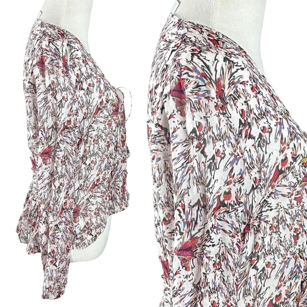 IRO Gosh Abstract Peplum Ruffle Long Sleeve Deep V Neck Top Blouse 6 NWOT - Image 5