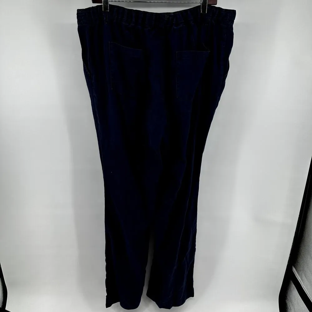 Boden 100% Linen Wide Leg Pants Drawstring Ankle Summer Casual Blue 14L 38"x34" Size 14 - Image 6