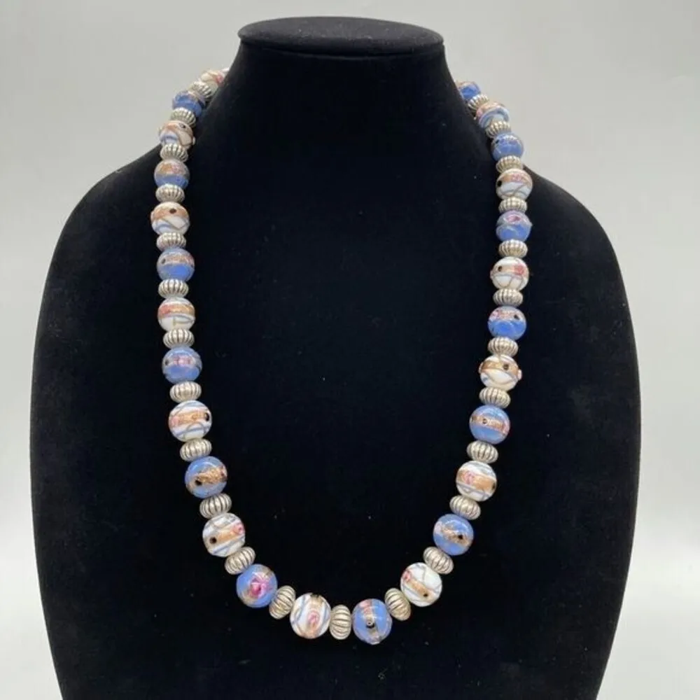 Vintage Chinese Cloisonné Enamel & 925 Sterling Silver Necklace - Image 2