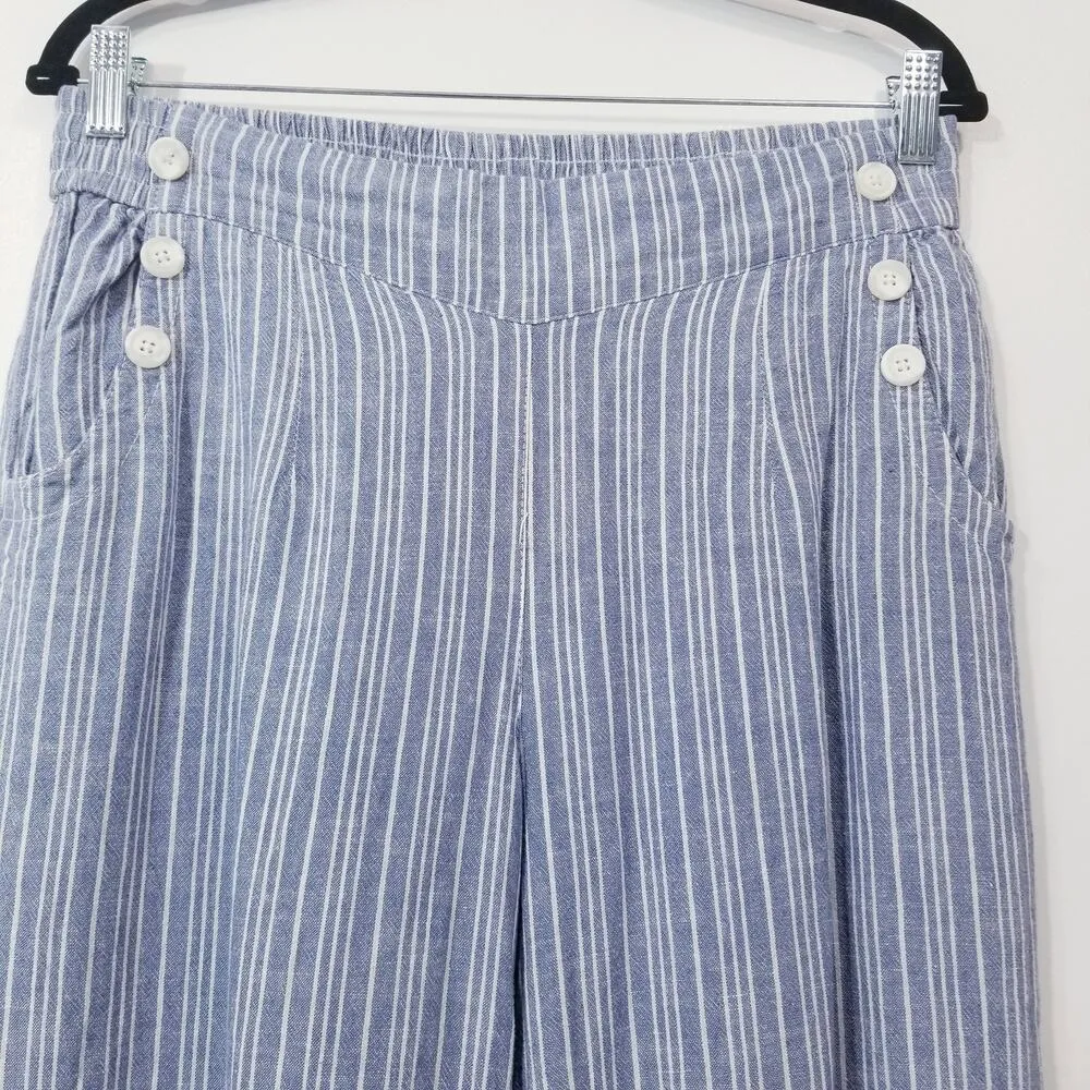 Land' n Sea Stripes Linen Blend Straight Leg Pants White and Blue Size M - Image 2