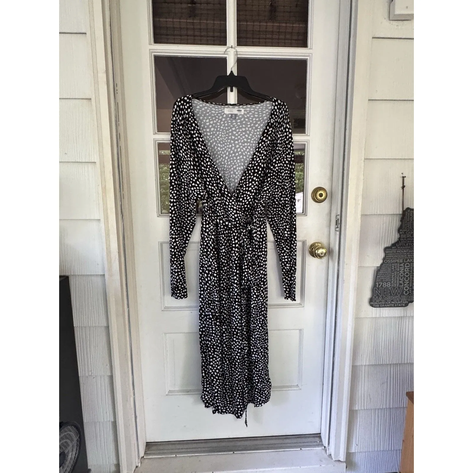 OLD NAVY Black/ White HEARTS Faux Wrap JERSEY Tie Waist Dress Maternity Sz XXL - Image 5