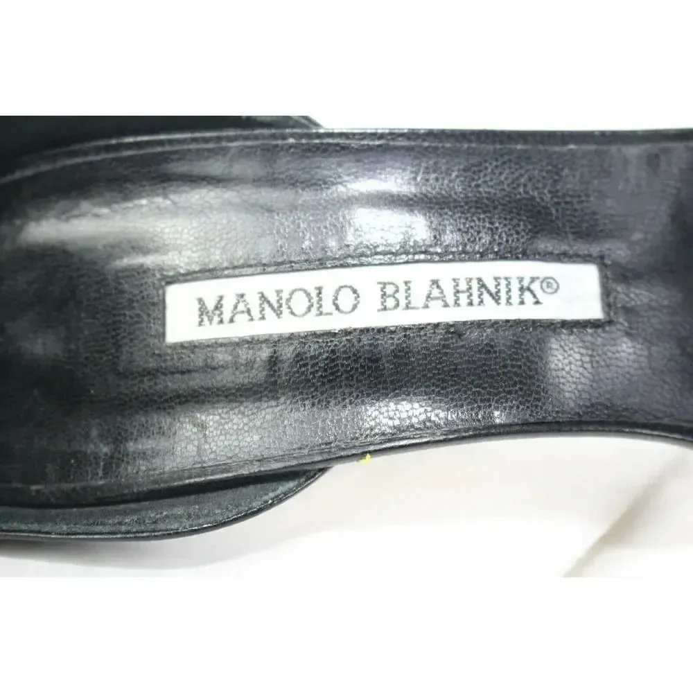 Manolo Blahnik Sz 7.5 37.5 Women Calf Black Leather Heels Carolyne Sling back - Image 9