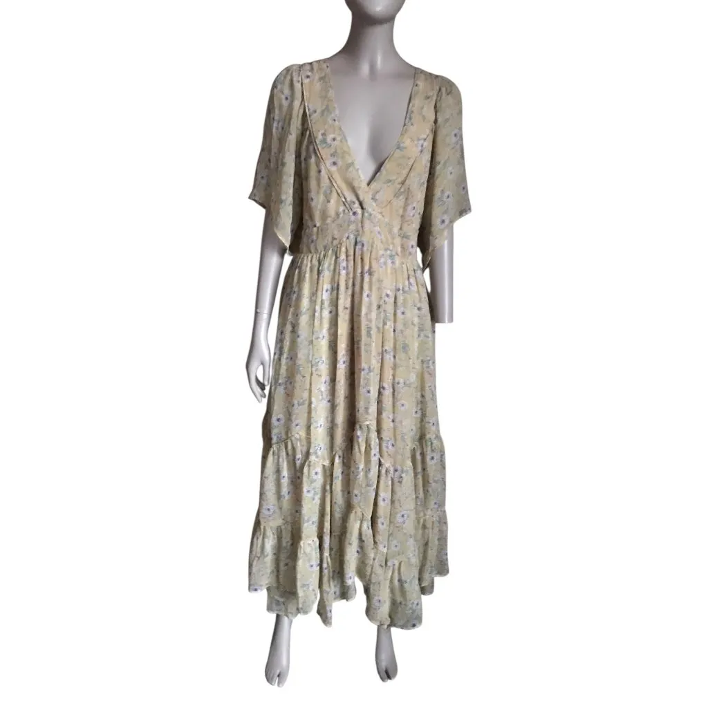 Storia Yellow and Purple Flower Short Sleeve Dress - Image 2