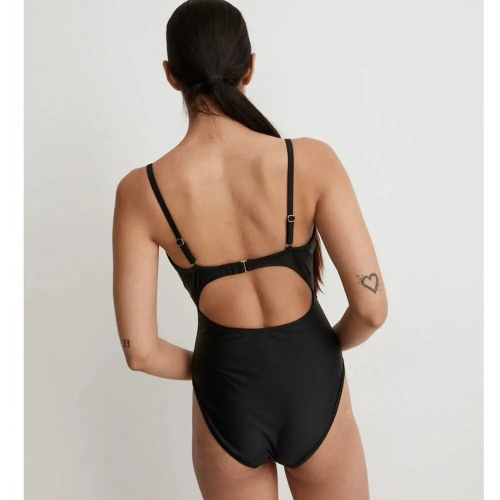 Madewell Size M Cinched Cutout One Piece Swimsuit Black Beach Summer NJ868 - Image 3